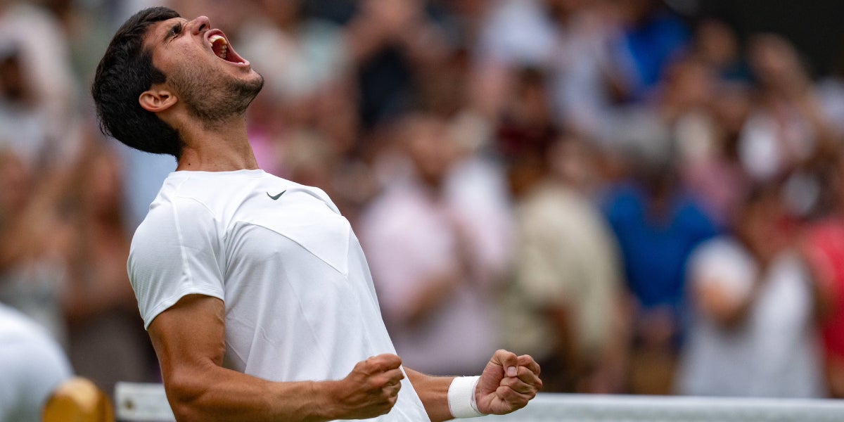 Carlos Alcaraz celebrant a Wimbledon | @Wimbledon