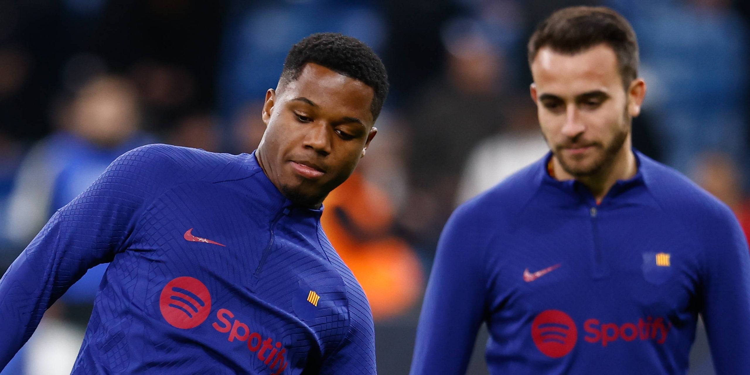 Ansu Fati i Eric Garcia, durant un escalfament | Europa Press