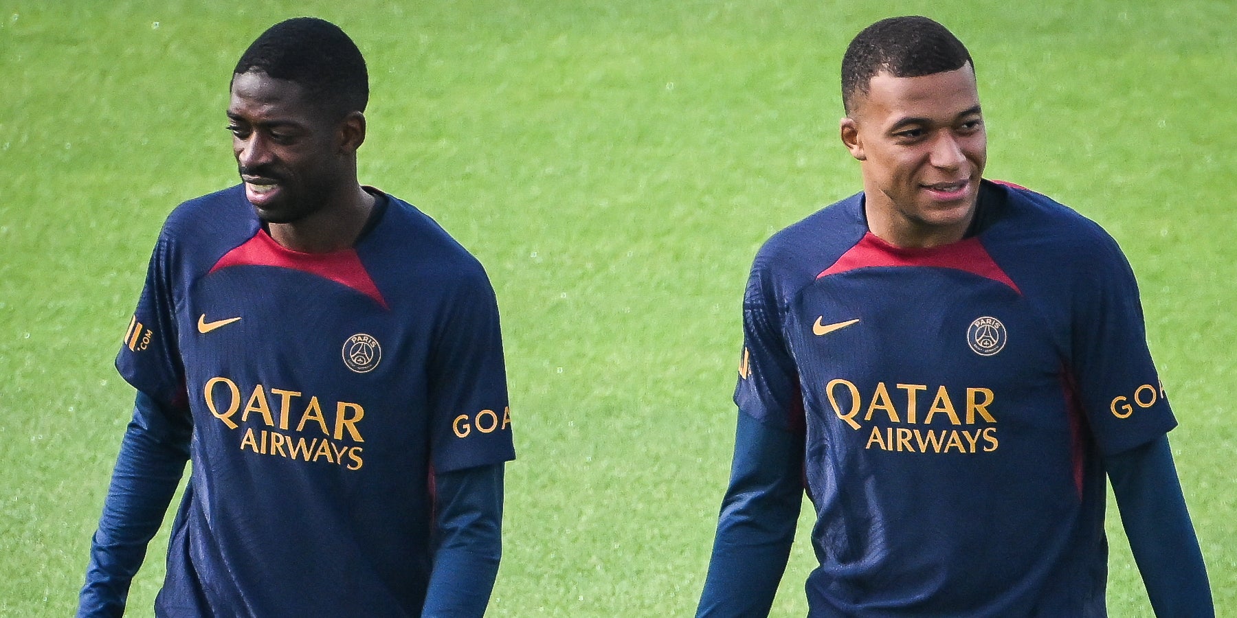 Ousmane Dembélé i Kylian Mbappé, entrenant amb el PSG | Europa Press