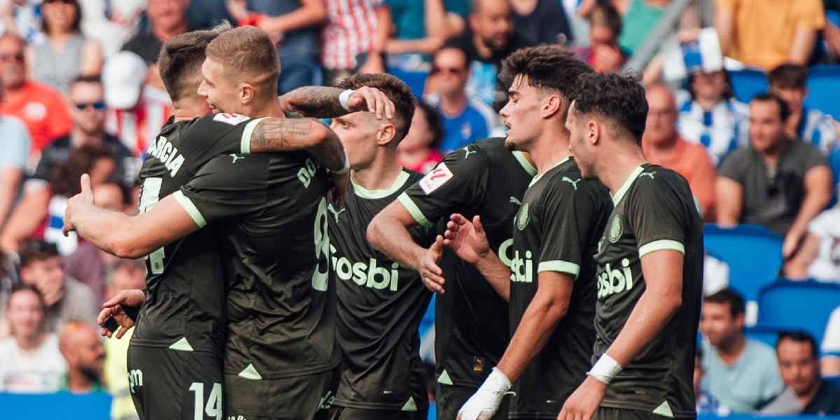 Els jugadors del Girona celebrant el gol de Dovbyk al Reale Arena | Girona FC
