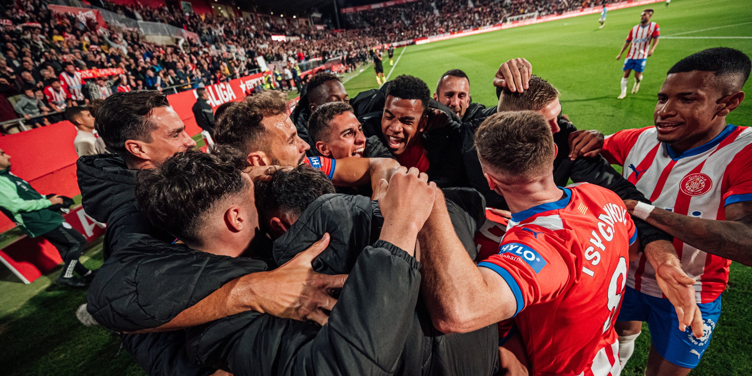 Los jugadores del Girona, celebrando el gol contra el Celta | @GironaFC