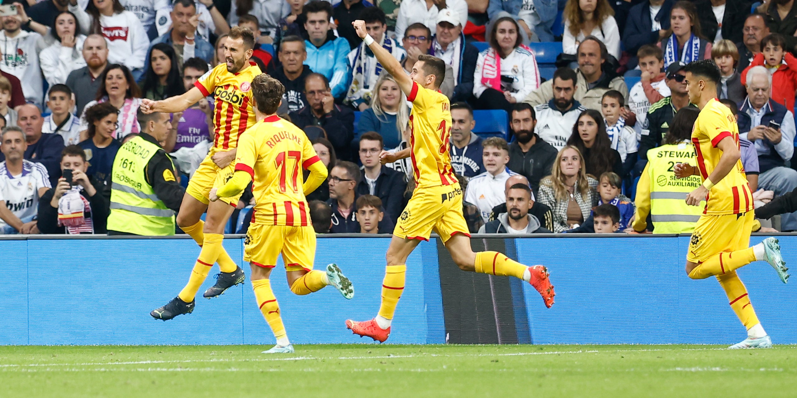 Els jugadors del Girona, celebrant un gol al Bernabéu la temporada 2022/2023 | Europa Press
