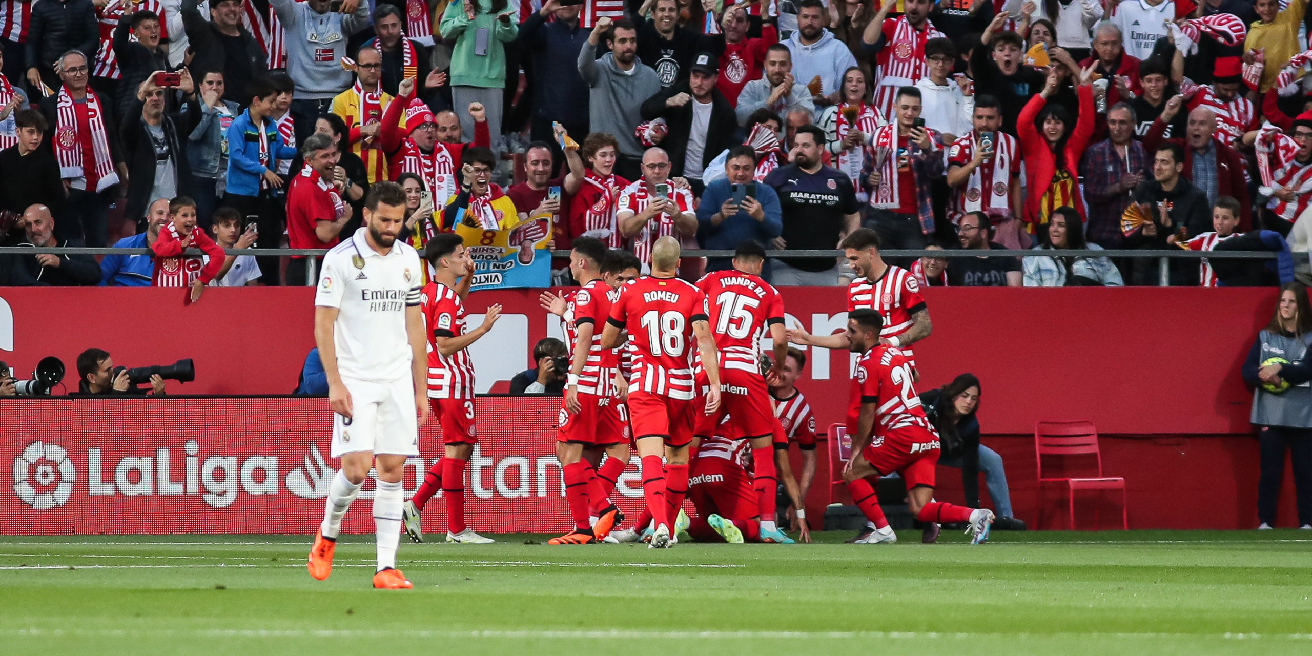 Los jugadores del Girona, celeebrant un gol contra el Madrid a Montilivi | Europa Press