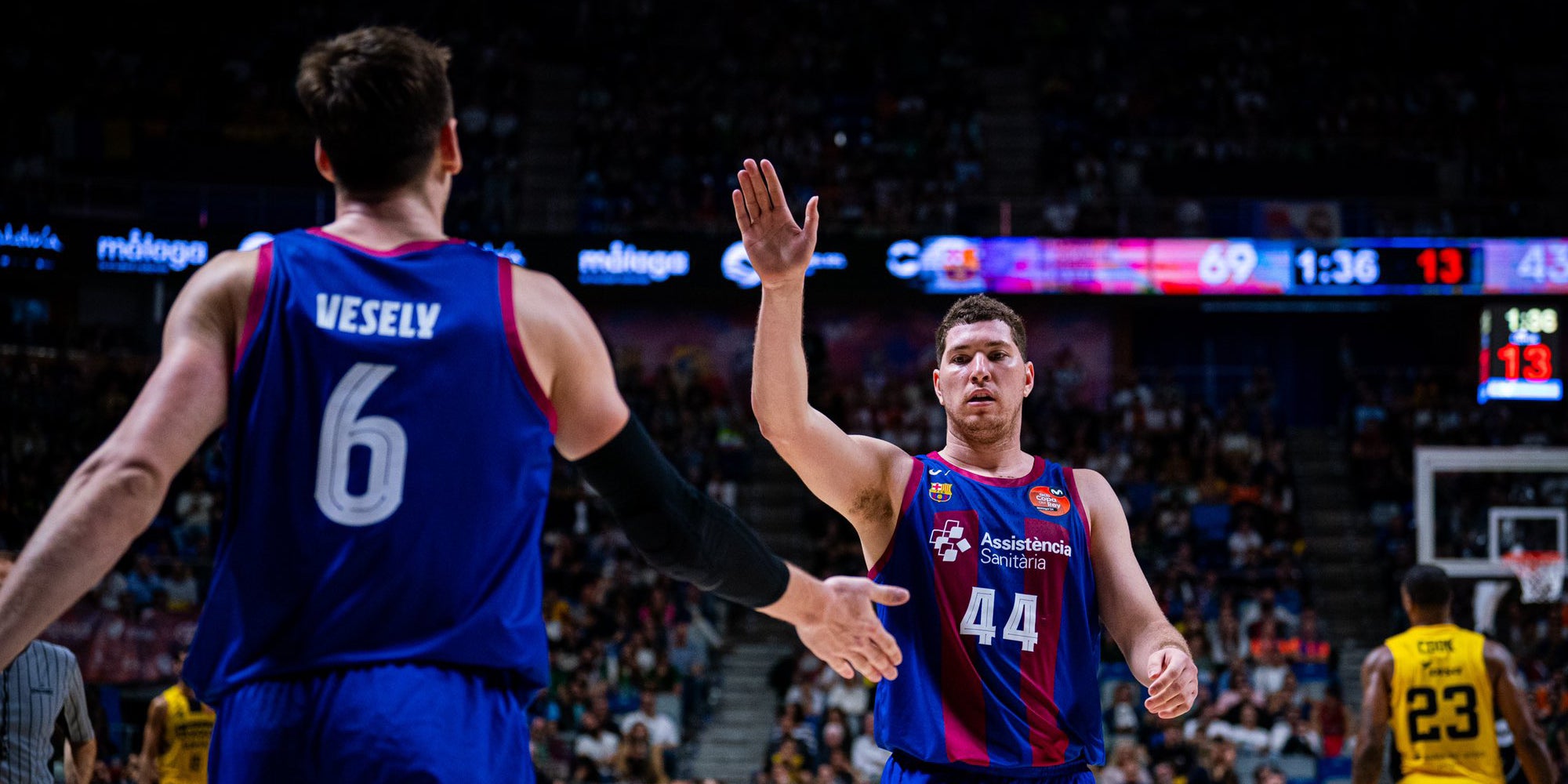 Jan Vesely y Joel Parra, durante el partido contra el Lenovo Tenerife | @FCBbasket