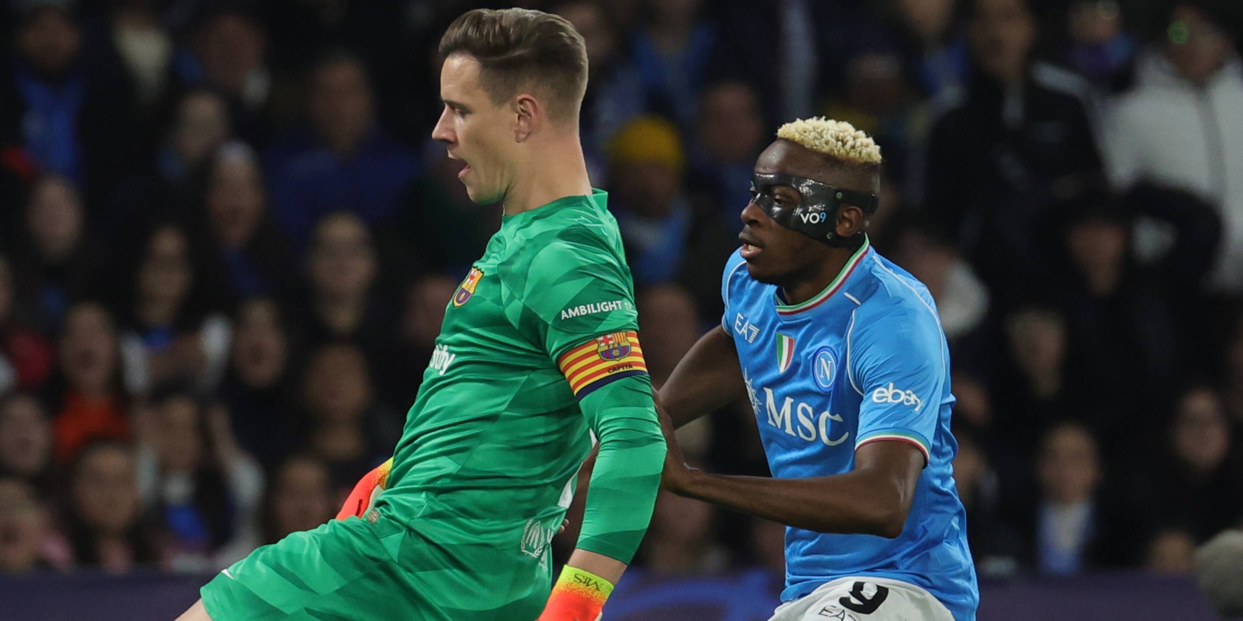 Marc-André ter Stegen, con Victor Osimhen, estrella del Nápoles | Europa Press