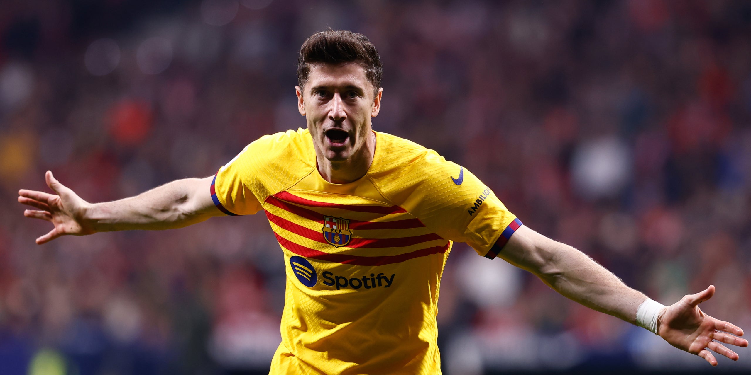 Robert Lewandowski, celebrant el seu gol contra l'Atlètic de Madrid | Europa Press