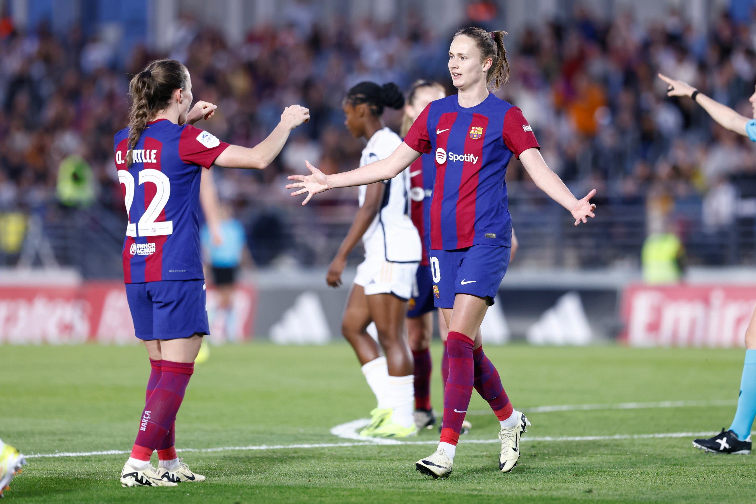 Caroline Graham Hansen celebra el seu gol durant el partit contra el Madrid | Europa Press