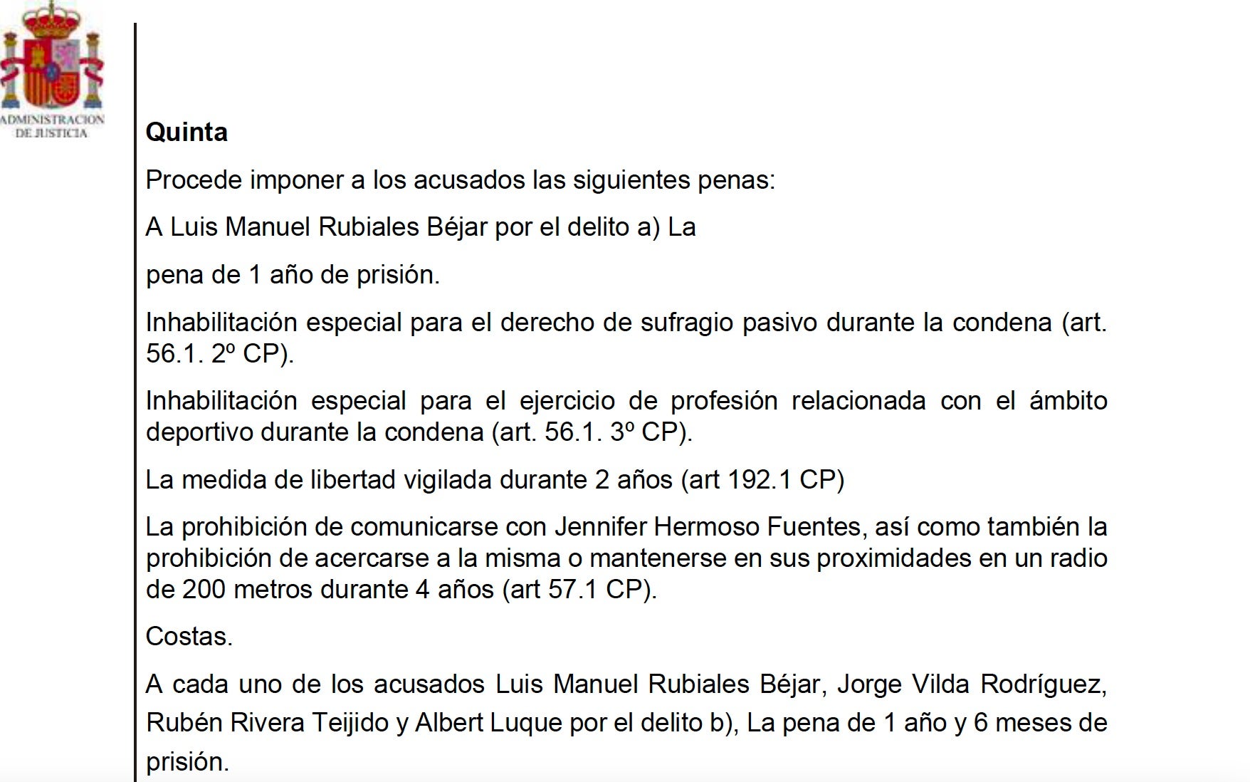 Parto del escrito de acusación del ministerio fiscal contra Luis Rubiales/QS