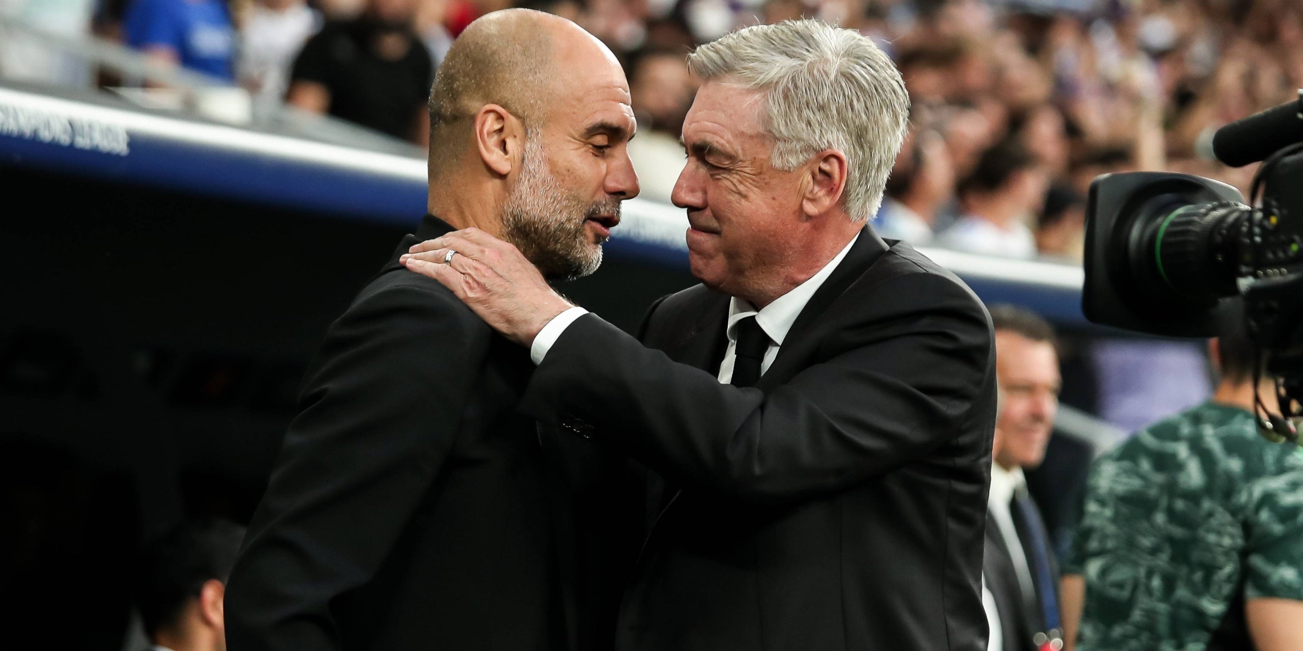 Pep Guardiola i Carlo Ancelotti, durant l'anada de les semifinals de la Champions de 2023 | Europa Press
