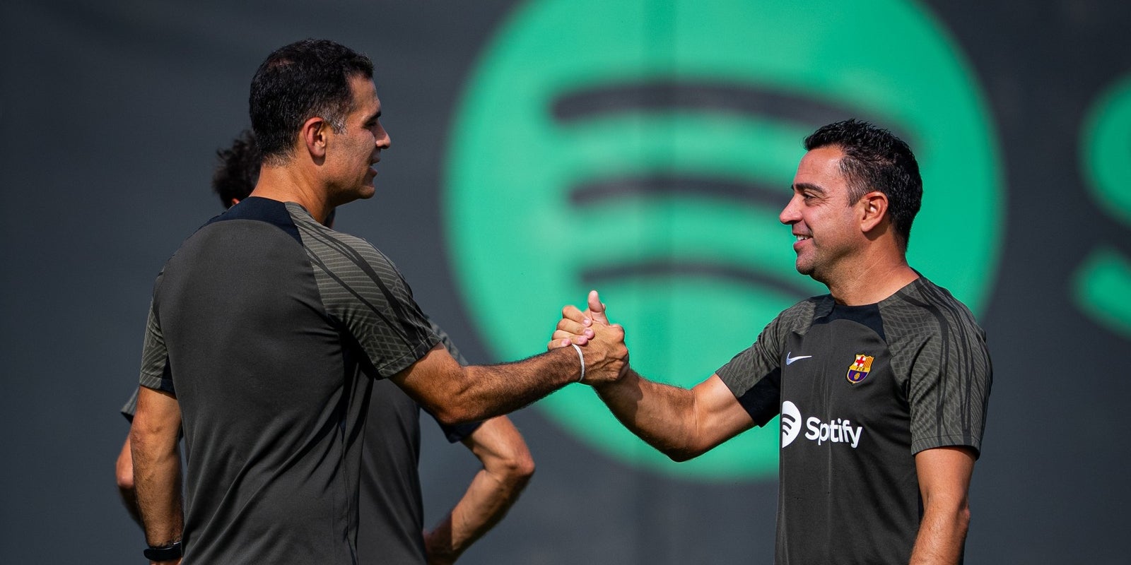 Rafa Márquez i Xavi Hernández, durante un entrenamiento | FC Barcelona