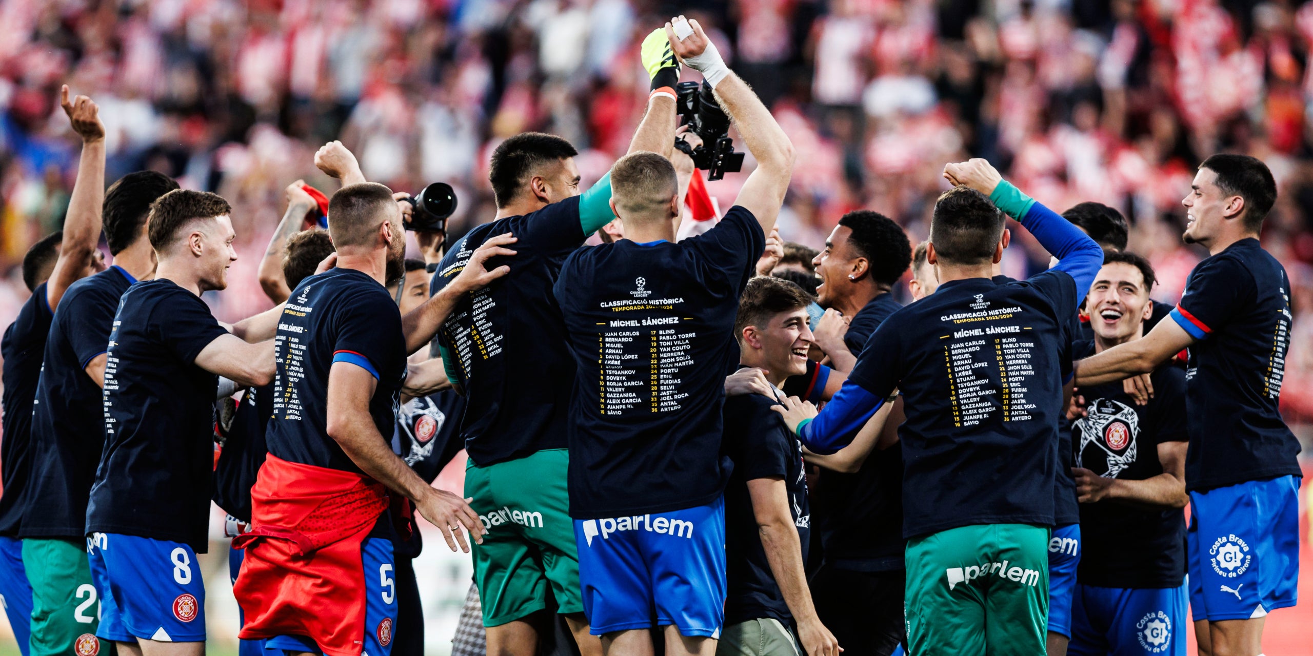 Los jugadores del Girona, celebrando la clasificación en la Champions | Europa Press