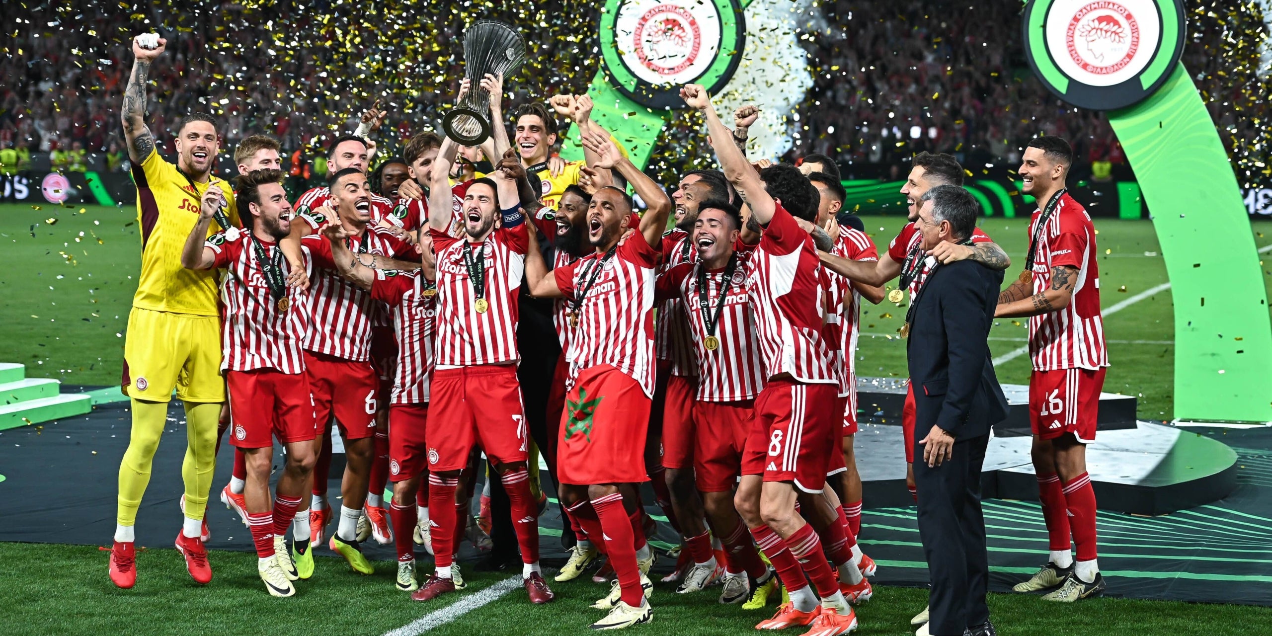 El Olympiacos celebra el título de la Conference League | Europa Press
