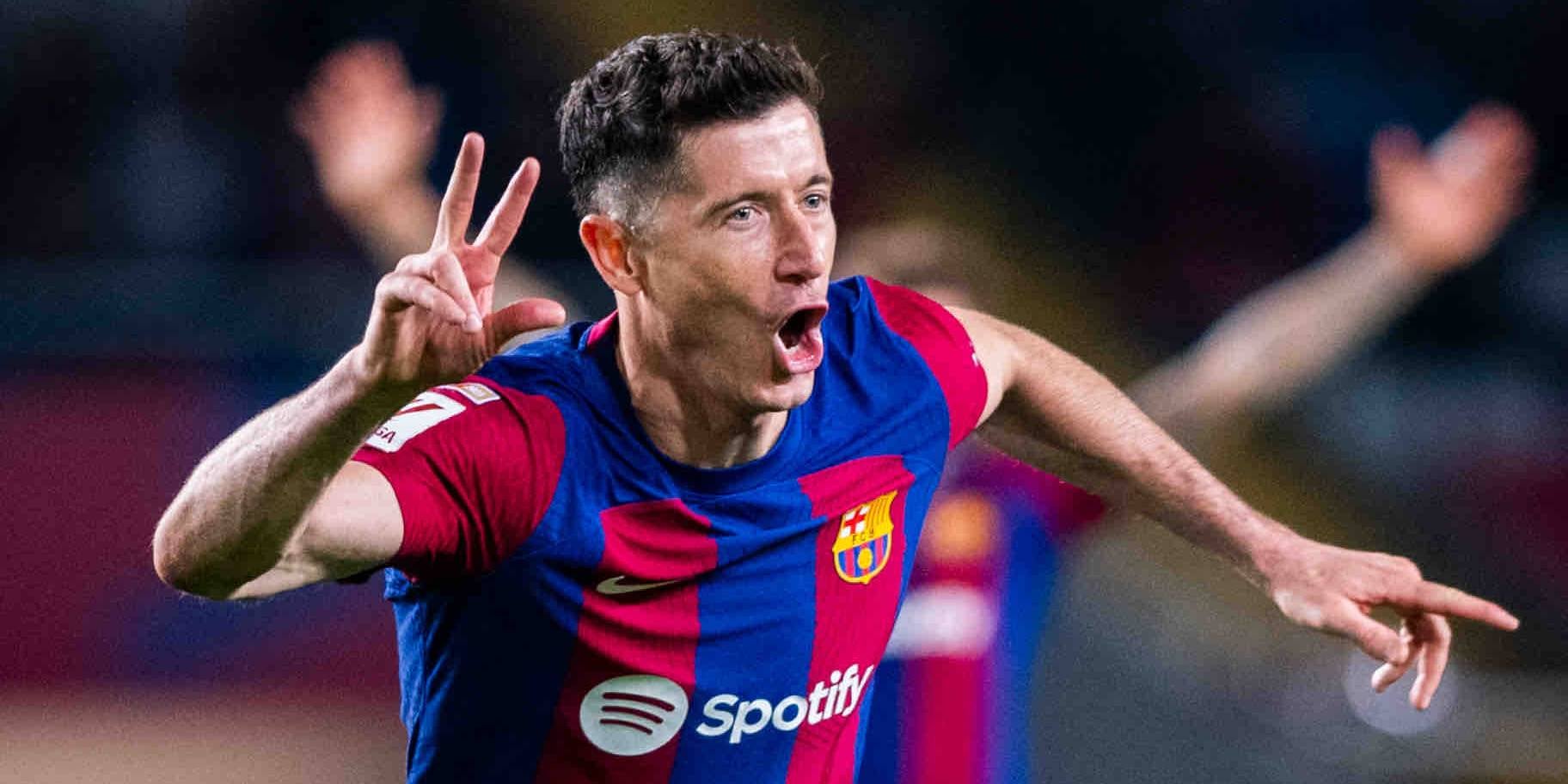 Robert Lewandowski, jugador del Barça, celebrant un gol | FC Barcelona