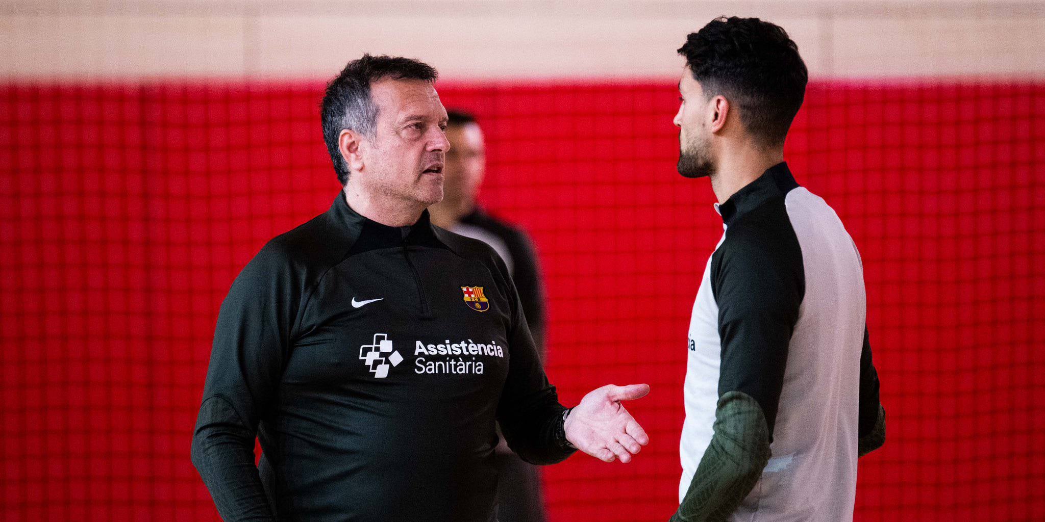 Jesús Velasco, entrenador del Barça de futbol sala, i André Coelho, jugador blaugrana | FC Barcelona