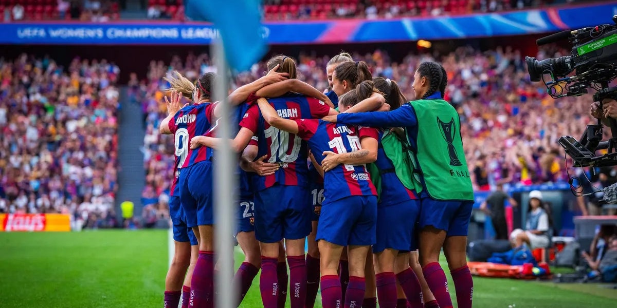 Les jugadores del Barça, celebrant un gol contra l'Olympique de Lió a la final de la Champions | FC Barcelona