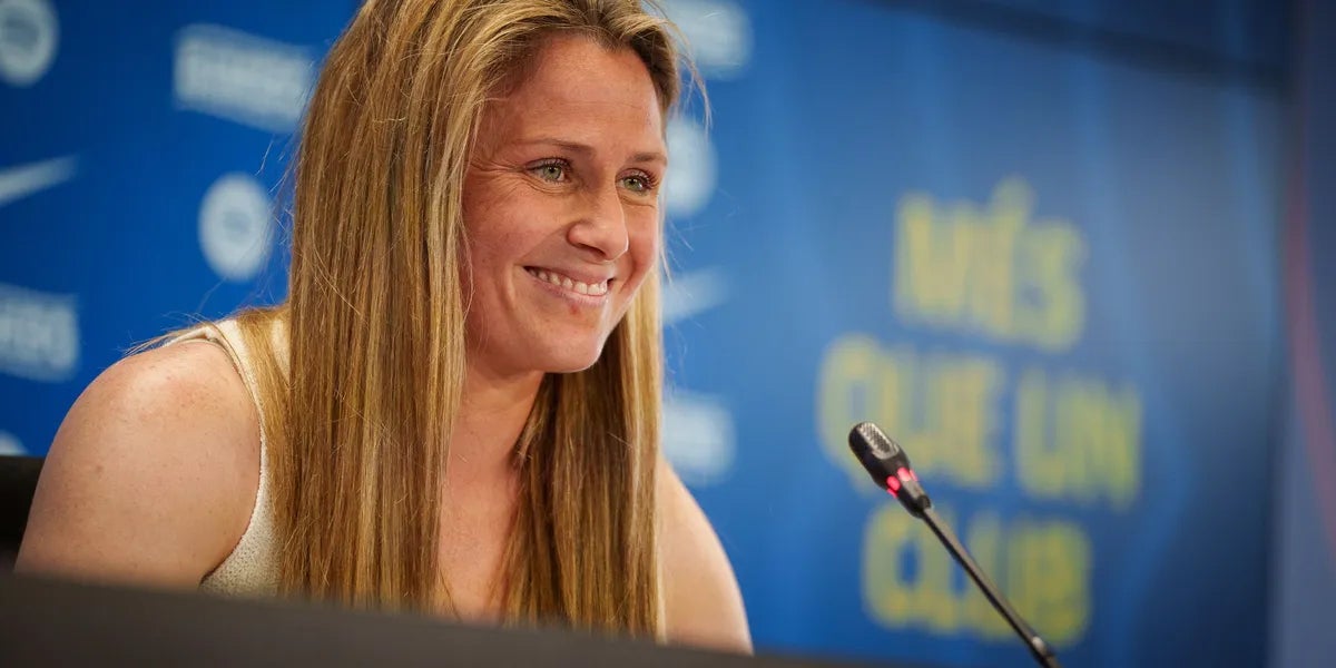 Sandra Paños, durant la roda de premsa de comiat del Barça | FC Barcelona