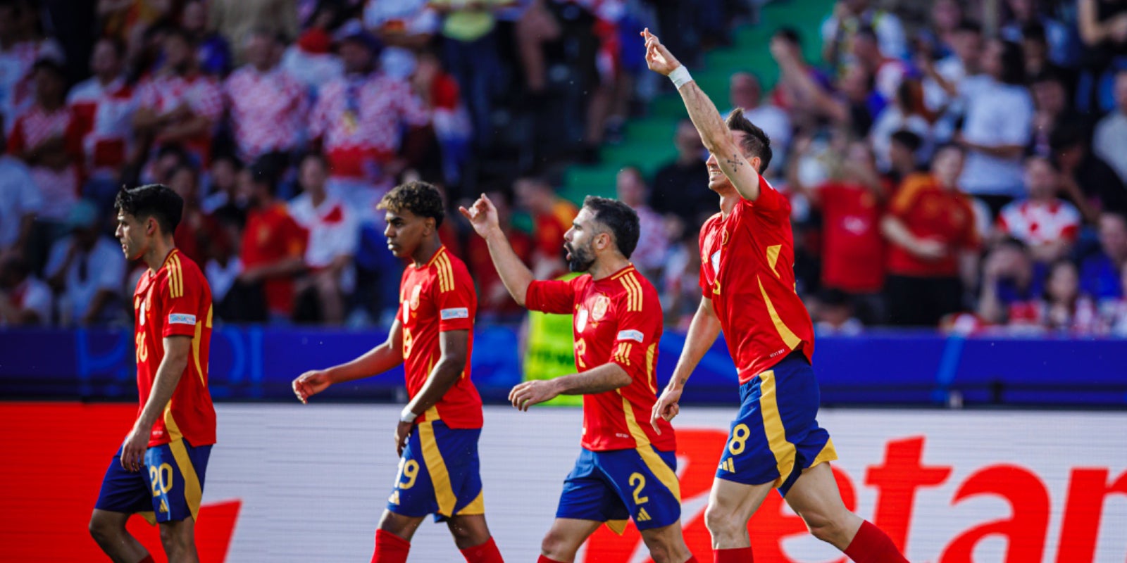 Los jugadores de la selección española, celebrando un gol contra Croacia en la Eurocopa 2024 | @SeFutbol