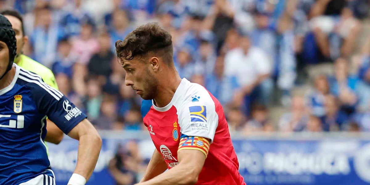 Javi Puado, durante el partido contra el Oviedo del play-off de ascenso a Primera | @RCDEspanyol