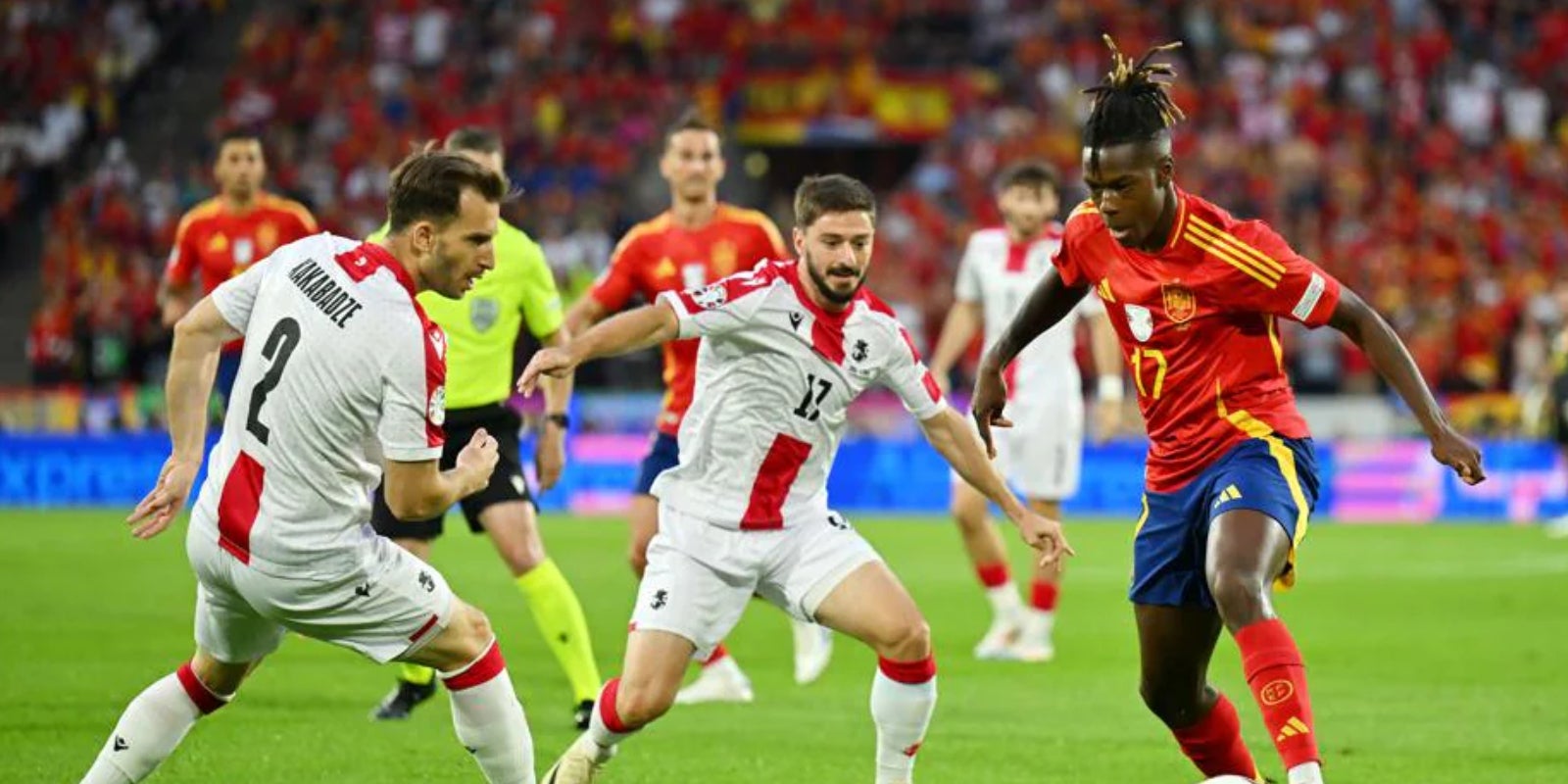 Nico Williams, durant el partit contra Geòrgia dels vuitens de final de l'Eurocopa 2024 | UEFA