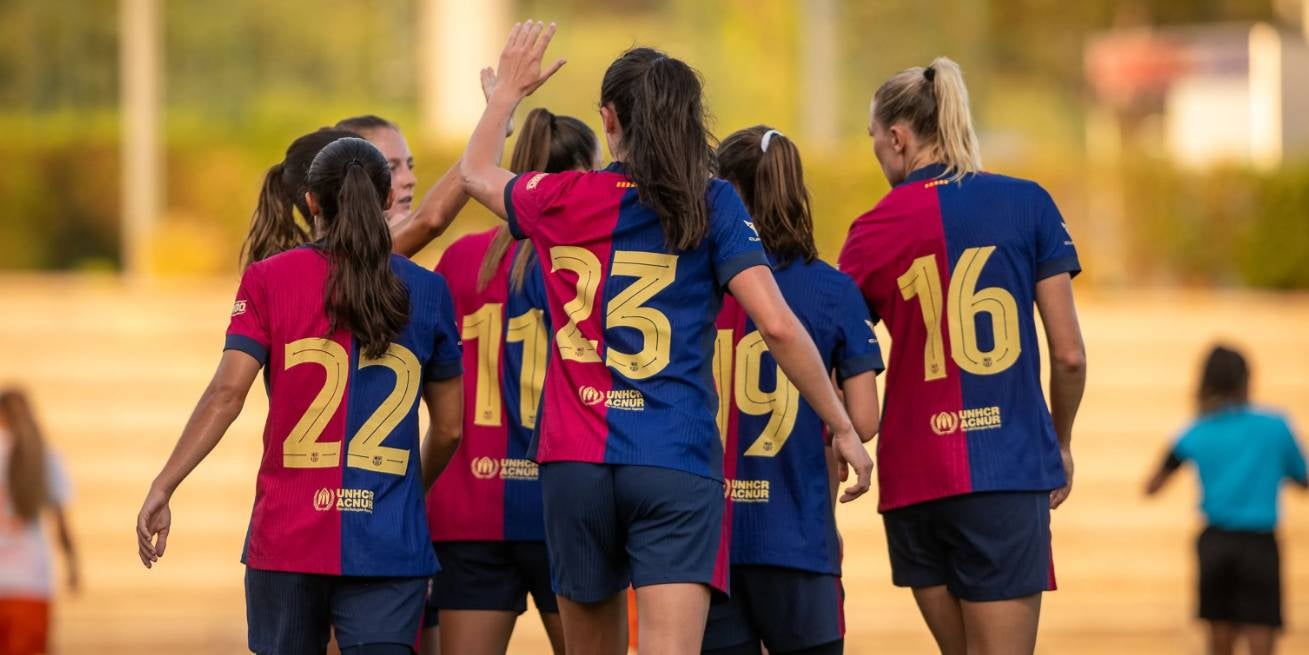 Les jugadores del Barça femení celebren un gol durant un partit de pretemporada I FC Barcelona
