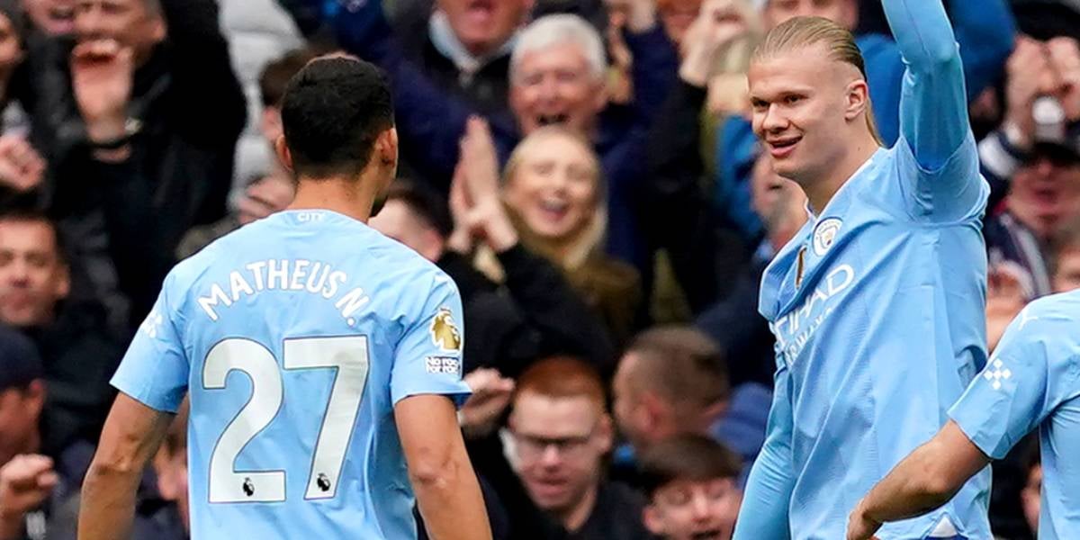 Matheus Nunes, celebrando un gol con Erling Haaland | Europa Press
