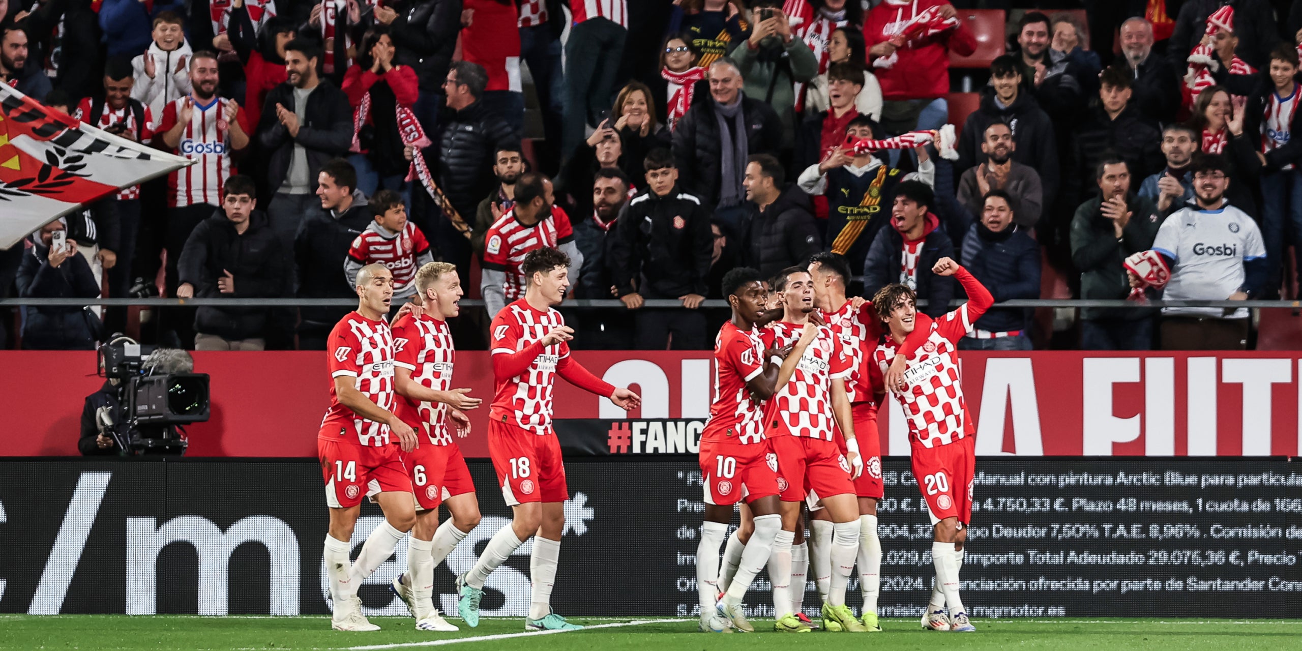 Los jugadores del Girona, celebrando un gol en el derbi catalán contra el Espanyol | Europa Press