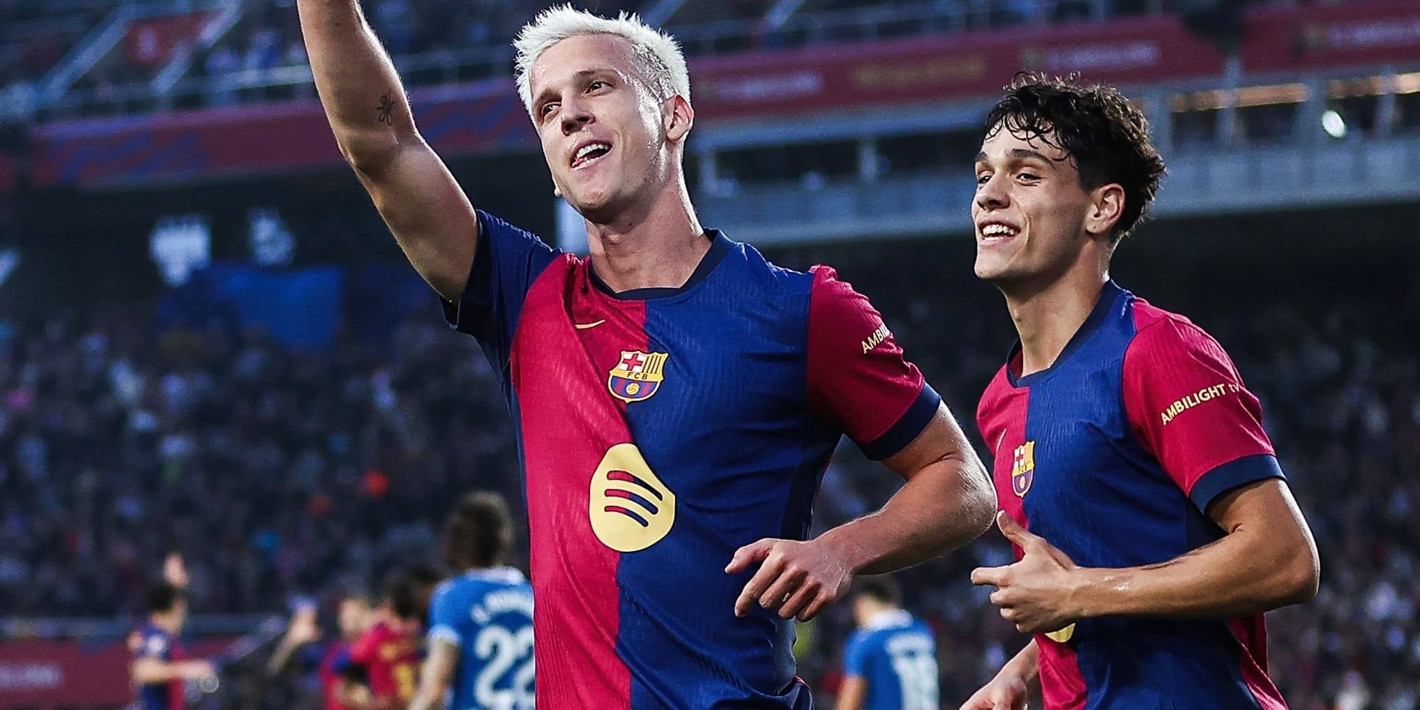 Dani Olmo celebra un dels seus gols contra l'Espanyol | FC Barcelona