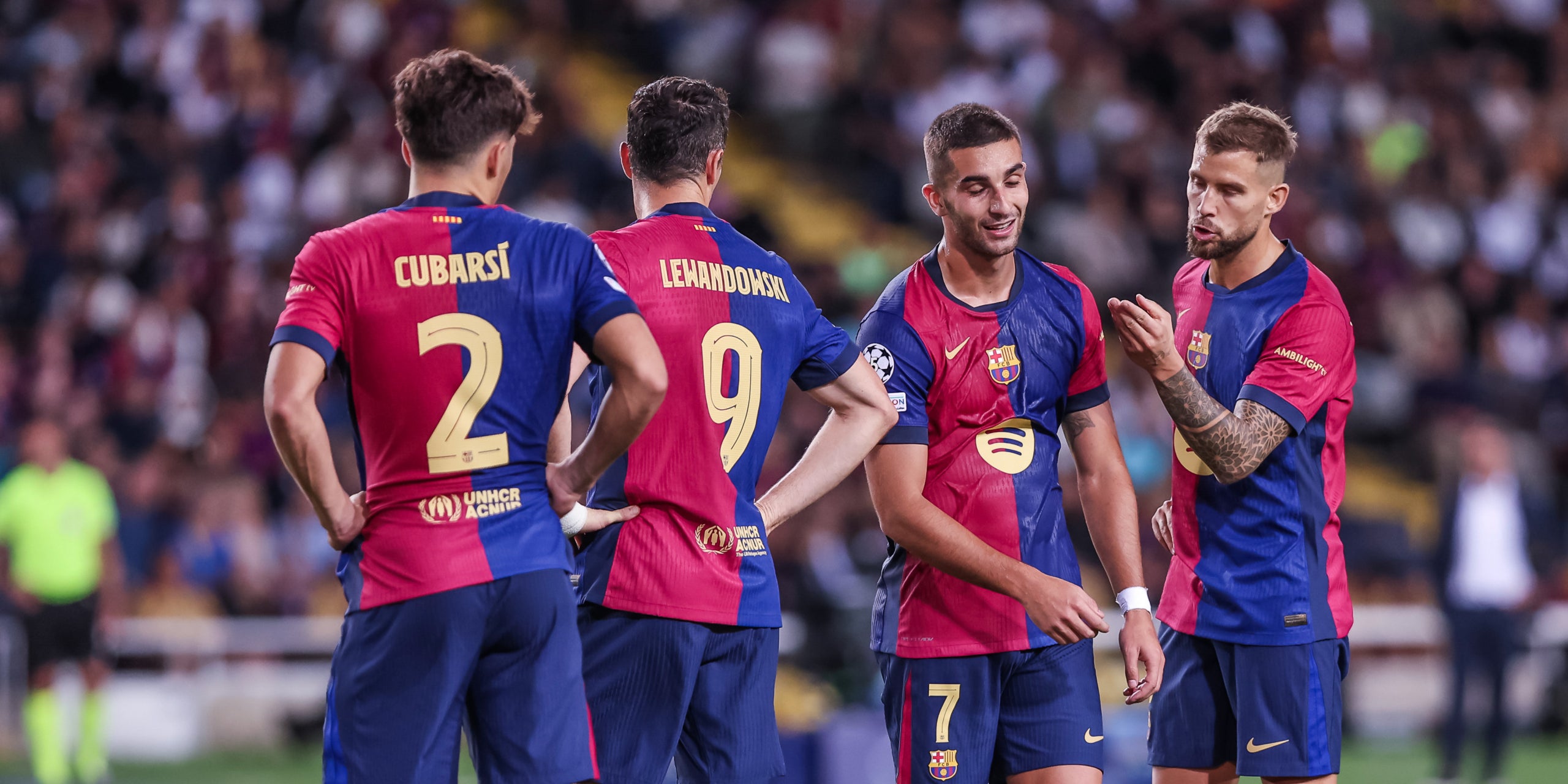 Pau Cubarsí, Robert Lewandowski, Ferran Torres i Iñigo Martínez, durant un partit amb el Barça | Europa Press