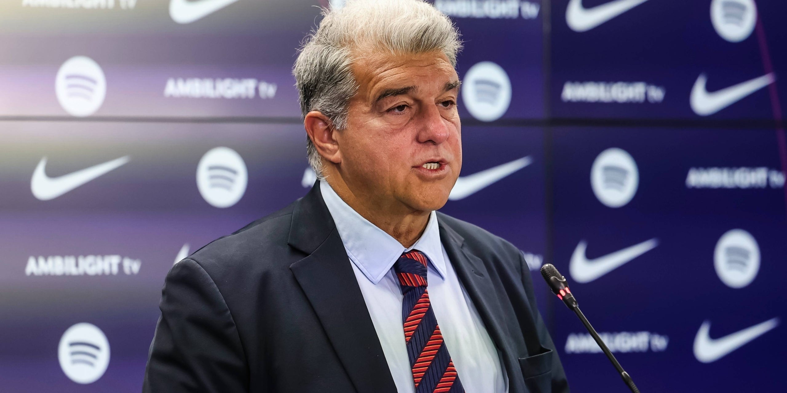 Joan Laporta, durant la roda de premsa del cas Olmo | Europa Press