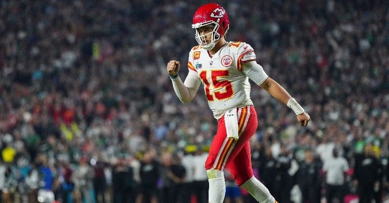 Patrick Mahomes celebrant un touchdown durant la Super Bowl 2023 / EP
