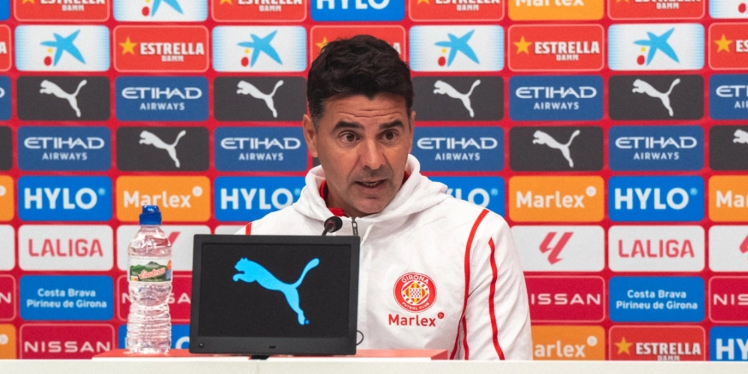 Míchel Sánchez, durant una roda de premsa amb el Girona | Girona FC