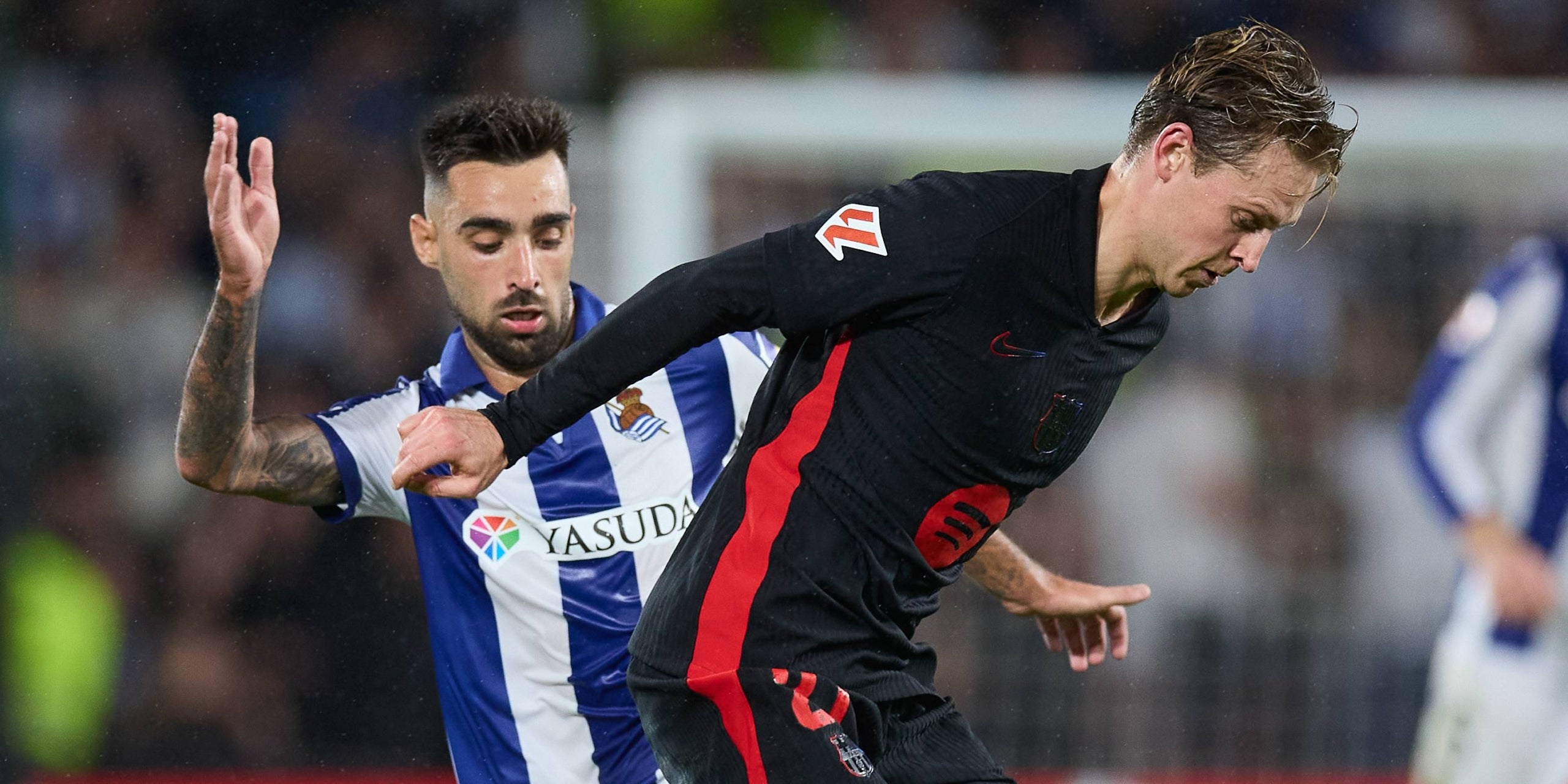 Frenkie de Jong i Brais Méndez durant el Reial Societat-Barça de la primera volta | Europa Press