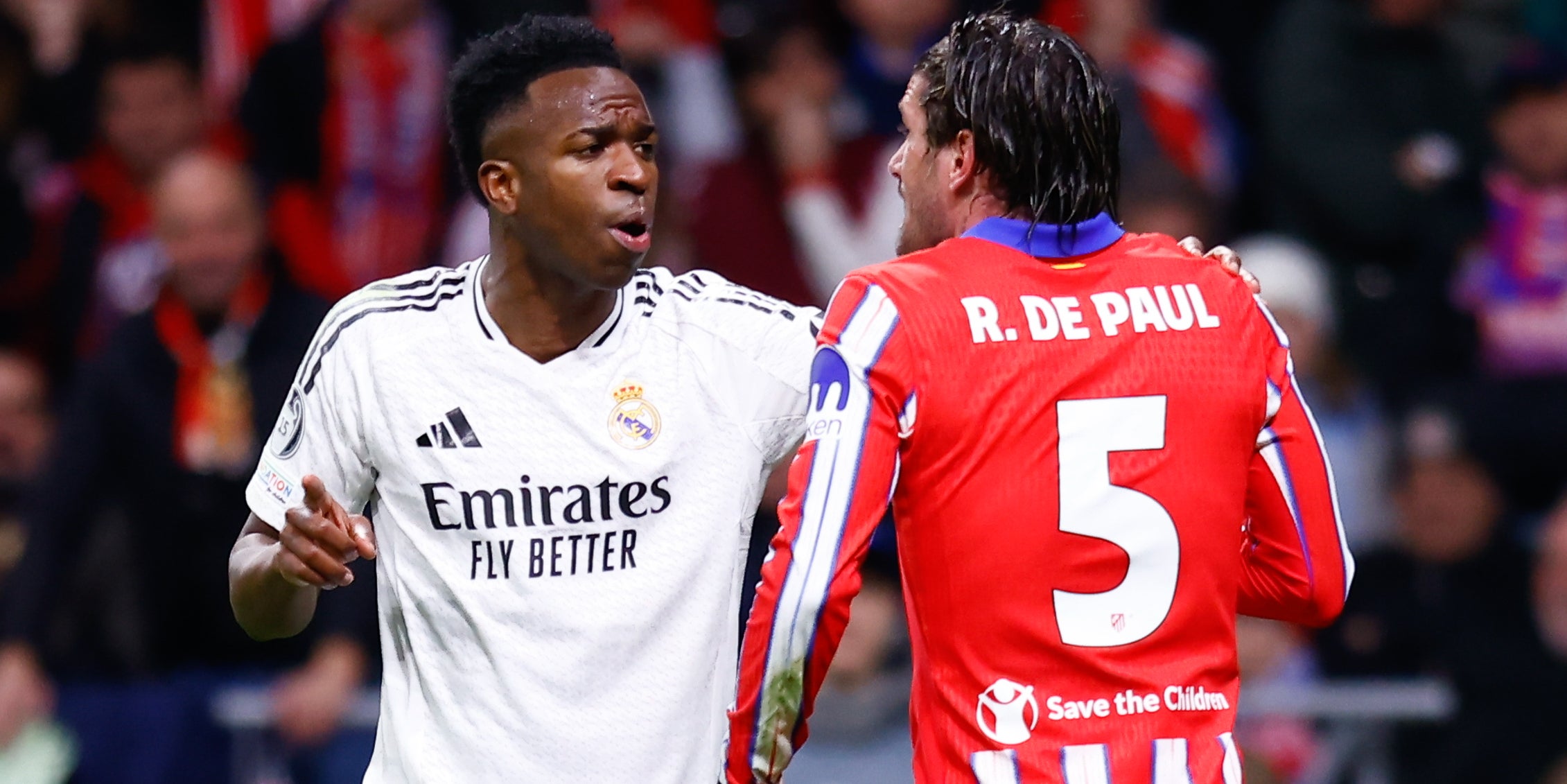 Vinicius i De Paul, durant el derbi de Champions | Europa Press