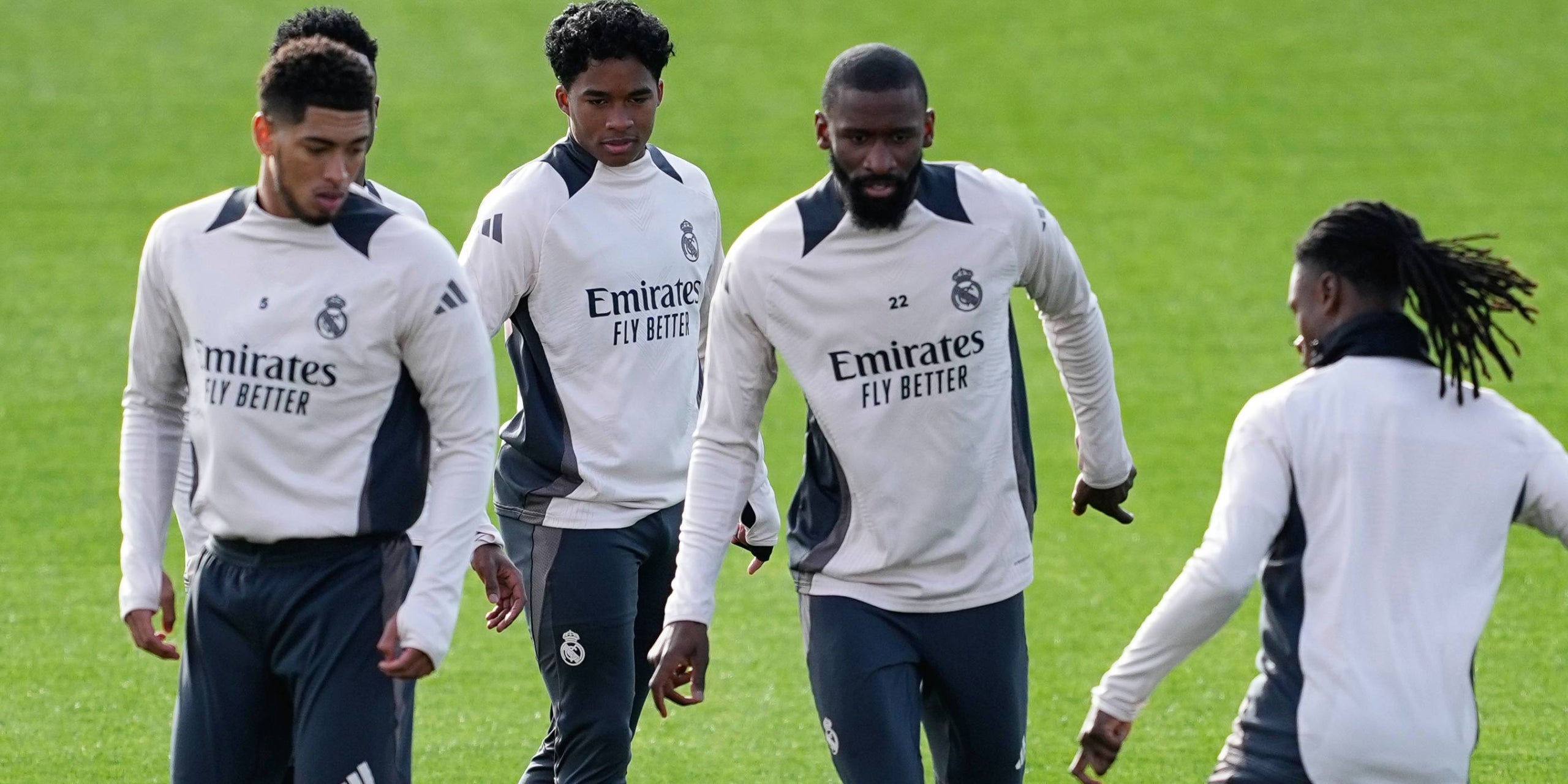 Bellingham i Rüdiger, durant un entrenament del Madrid | Europa Press