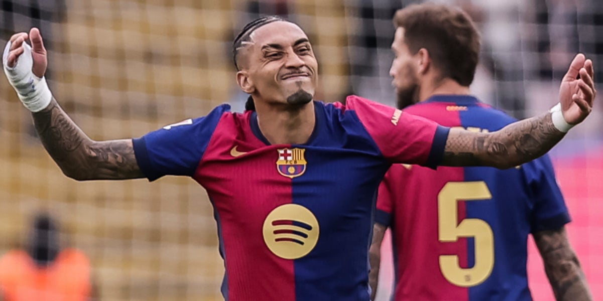 Raphinha celebra un dels seus gols contra el Celta | Europa Press