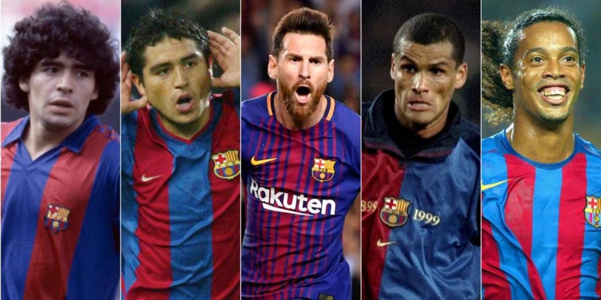 Maradona, Riquelme, Messi, Rivaldo i Ronaldinho amb la samarreta del Barça | UEFA.com