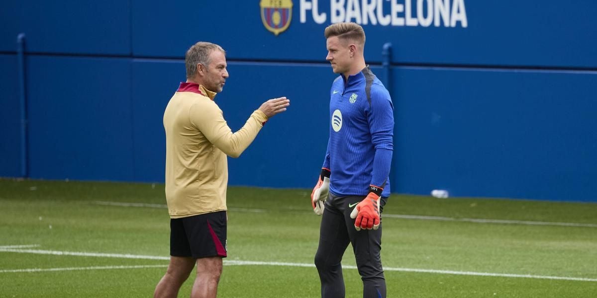 Flick i Ter Stegen, durant un entrenament del Barça | FC Barcelona