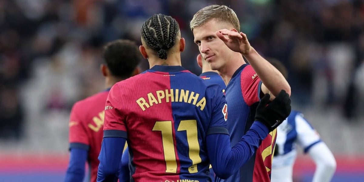 Raphinha i Dani Olmo celebrant un gol durant un partit | @daniolmo