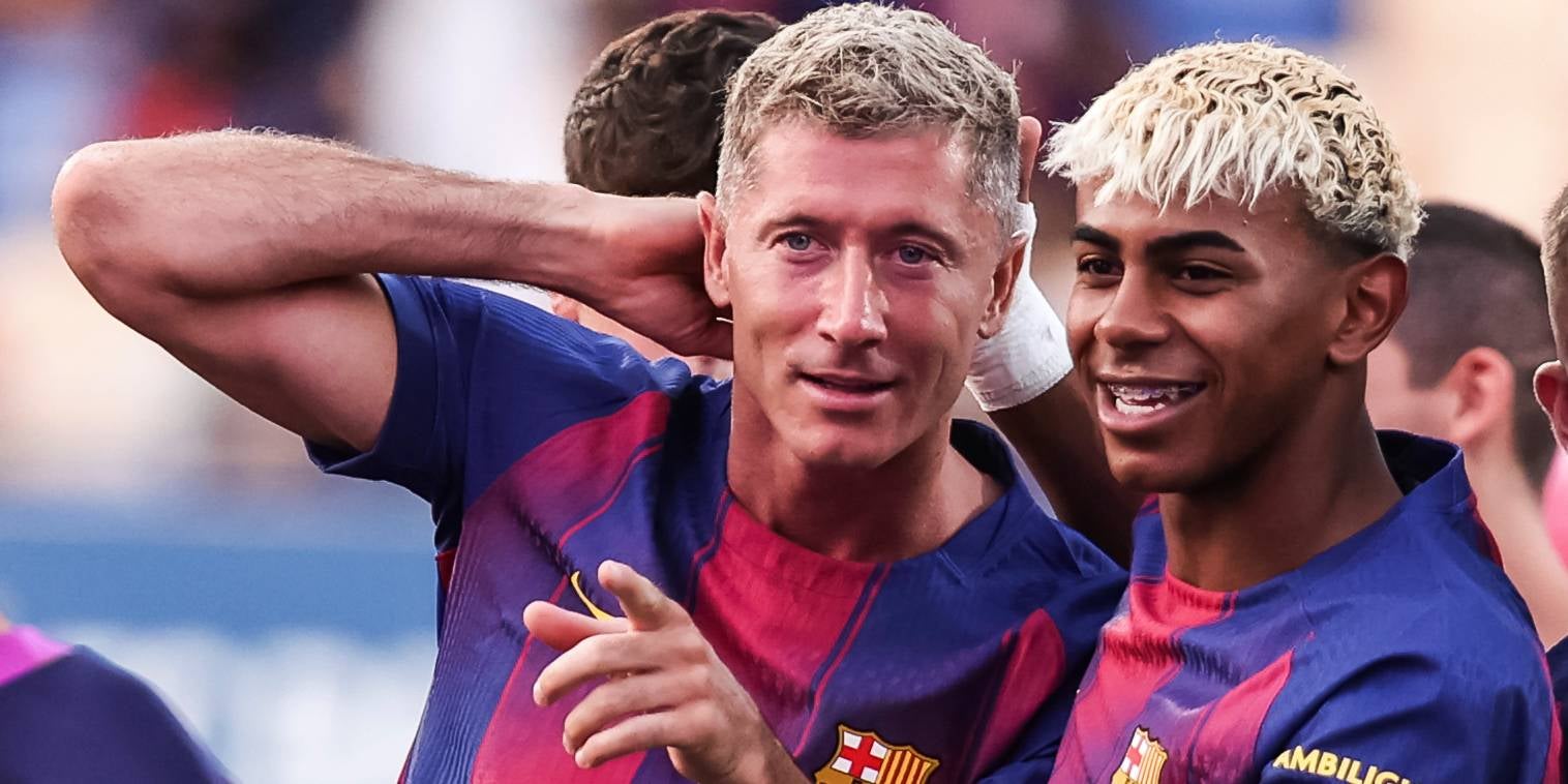 Lewandowski y Lamine Yamal, durante el Trofeo Joan Gamper | Europa Press