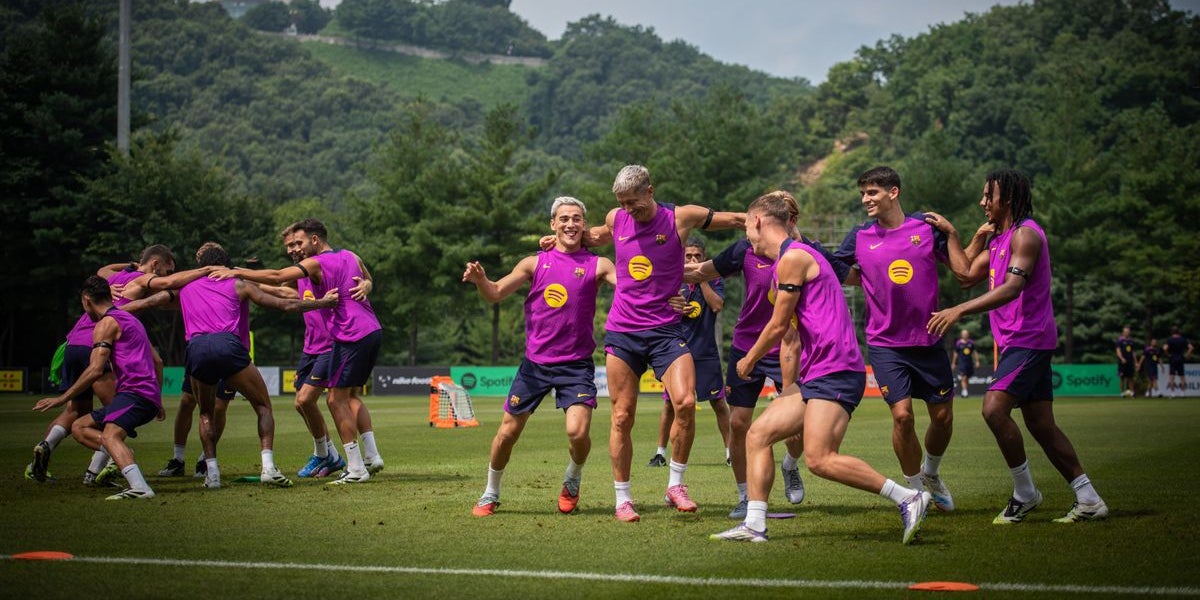 Els jugadors del Barça, durant un entrenament de la gira asiàtica | Europa Press