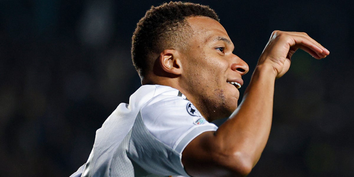 Kylian Mbappé, celebrando uno de sus goles contra el Kairat Almaty en la Champions | Real Madrid