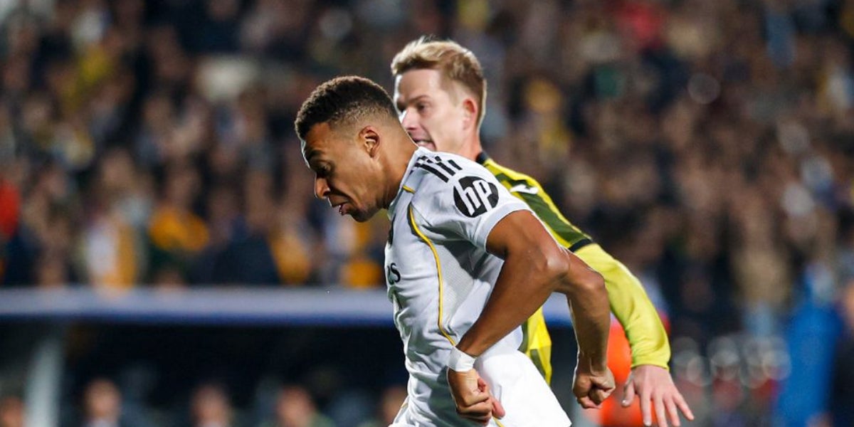 Kylian Mbappé, marcant un dels seus gols contra el Kairat Almaty a la Champions | Reial Madrid