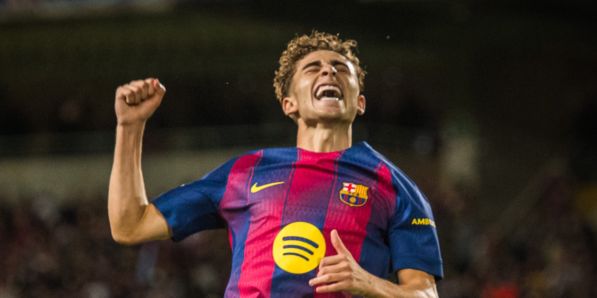 Fermín López, celebrant un dels seus gols contra l’Olympiacos | FC Barcelona