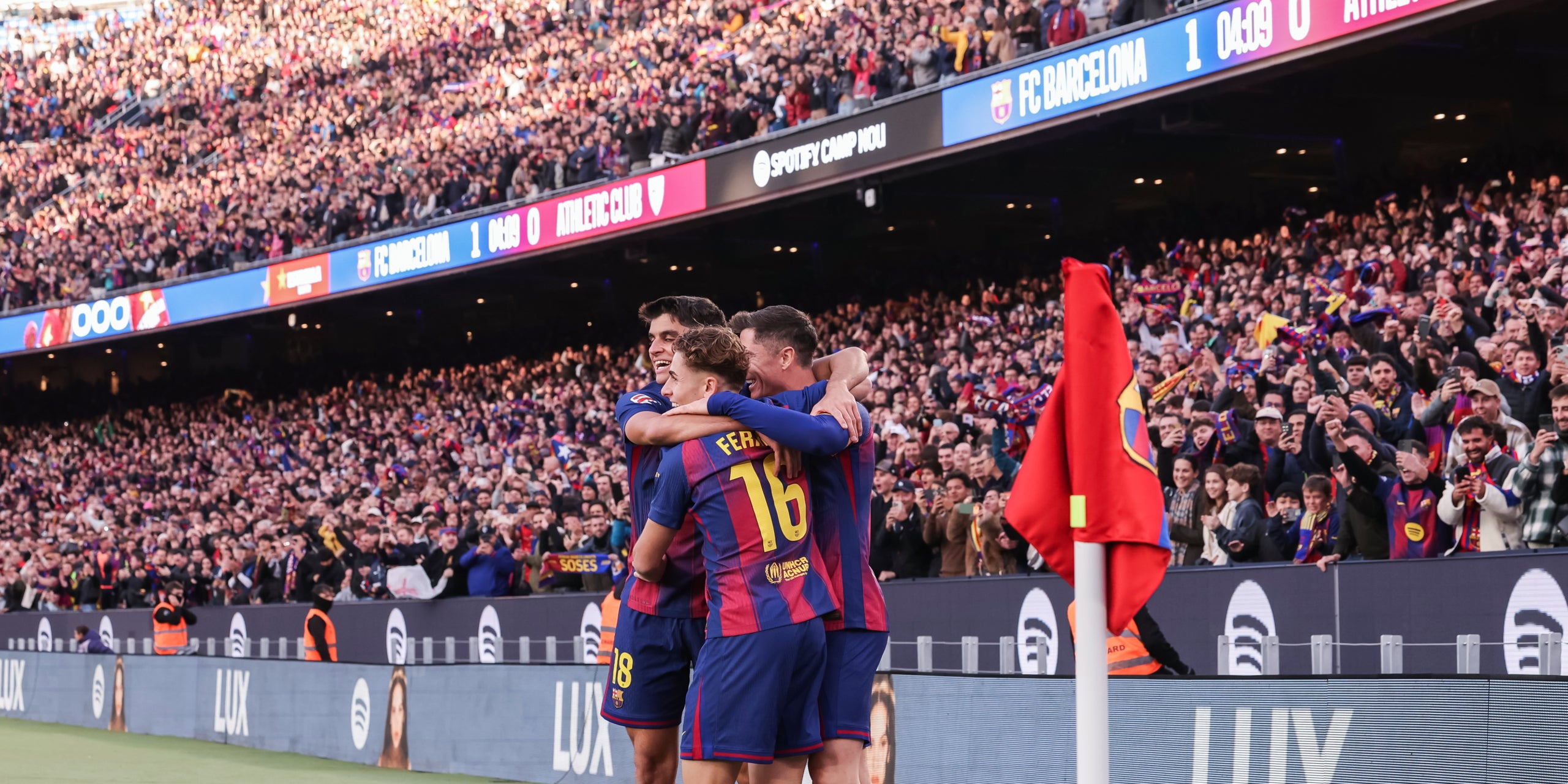 Los jugadores del Barça, celebrando un gol contra el Athletic en el Spotify Camp Nou | Europa Press