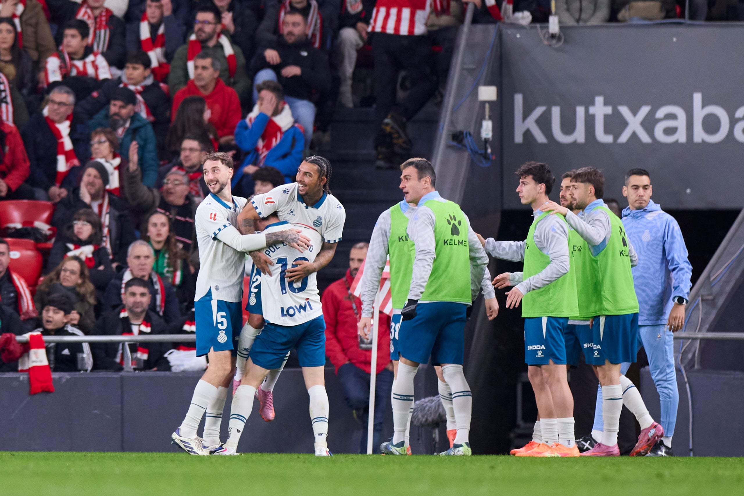 Els jugadors de l'Espanyol, celebrant un dels gols contra l'Athletic | Europa Press