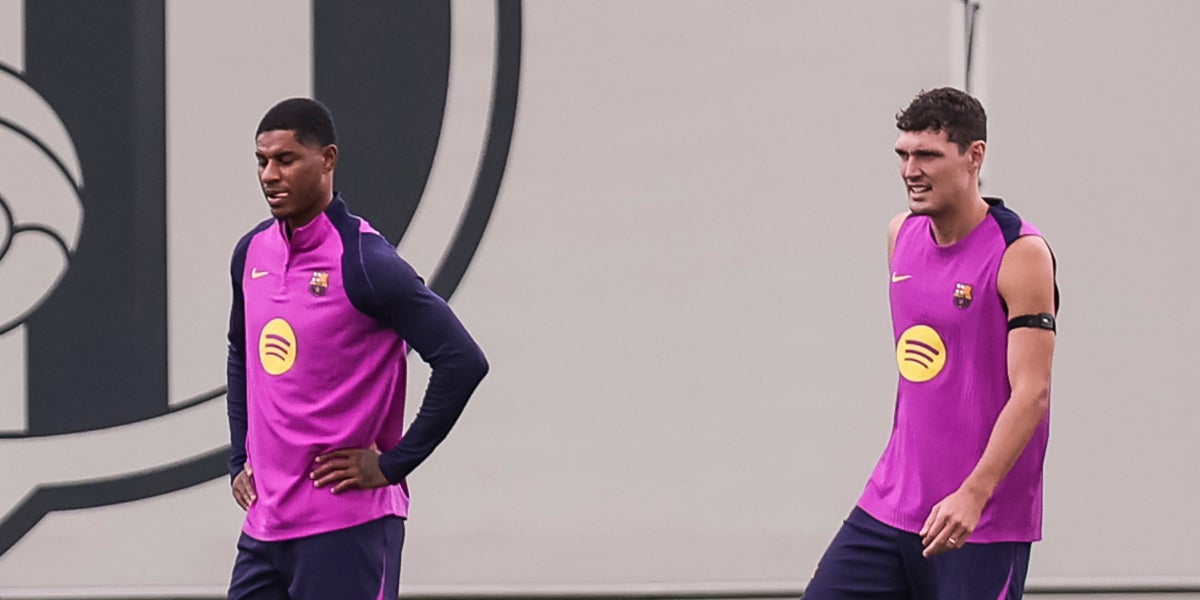 Marcus Rashford i Andreas Christensen, durant un entrenament amb el Barça | Europa Press