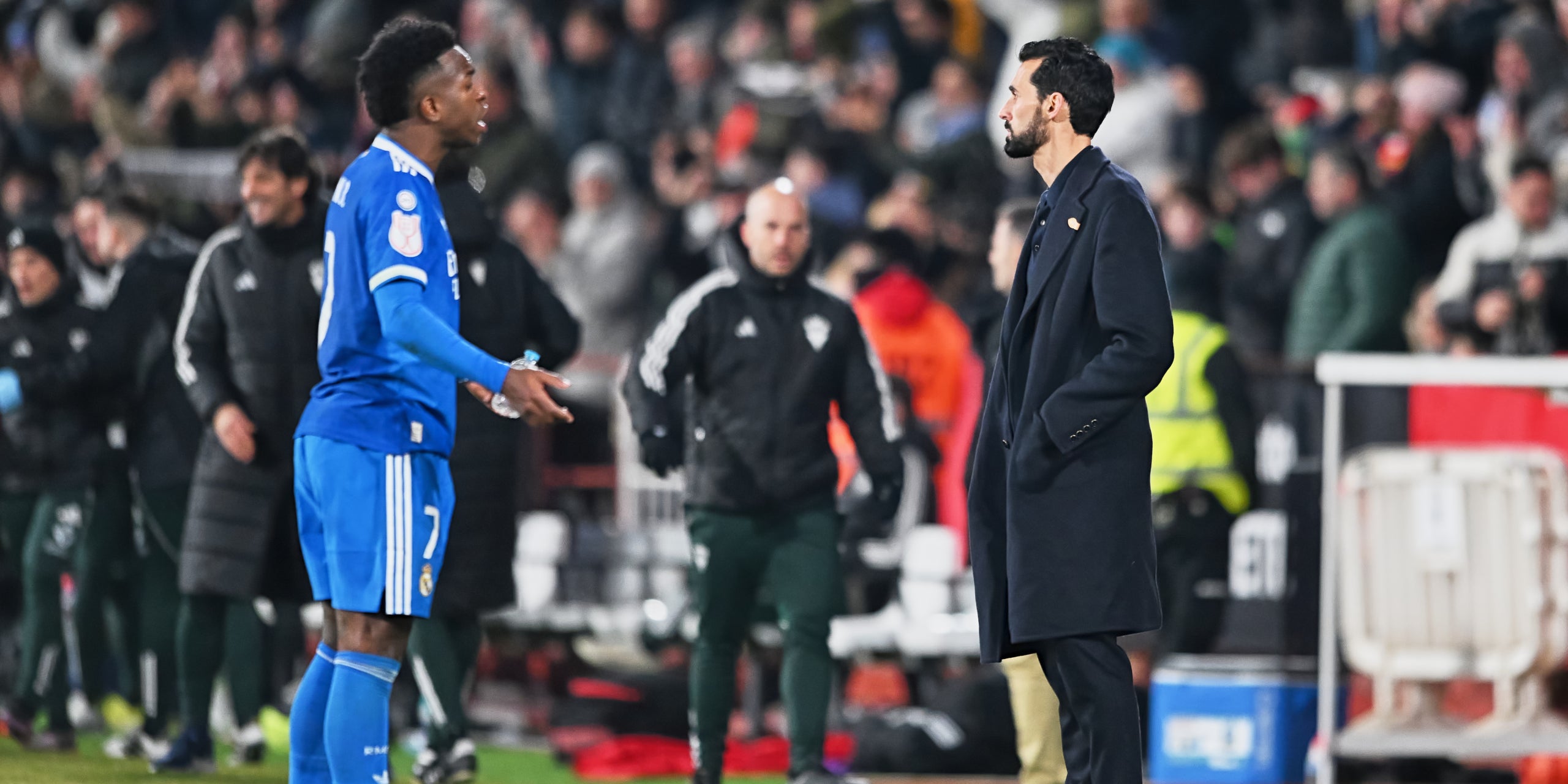 Vinicius Jr. y Álvaro Arbeloa, durante el Albacete-Madrid | Europa Press
