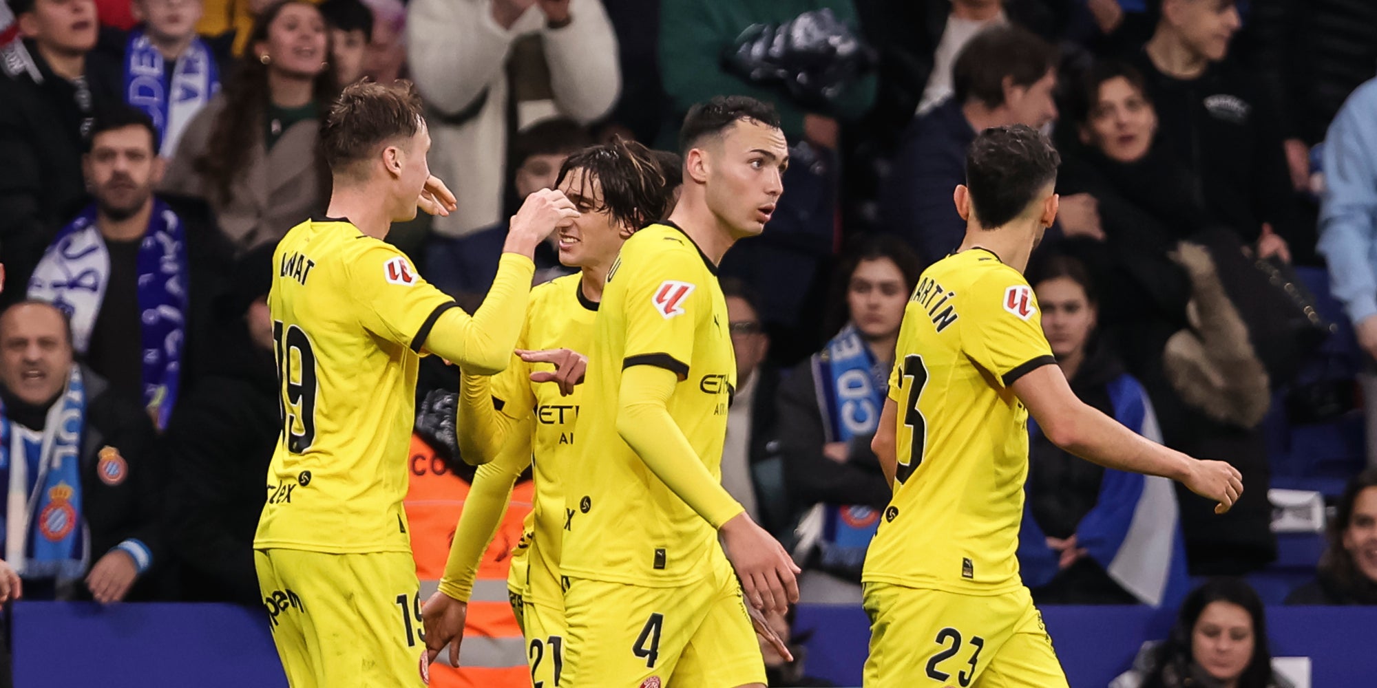 Els jugadors del Girona, celebrant un gol en el partit contra l'Espanyol | Europa Press