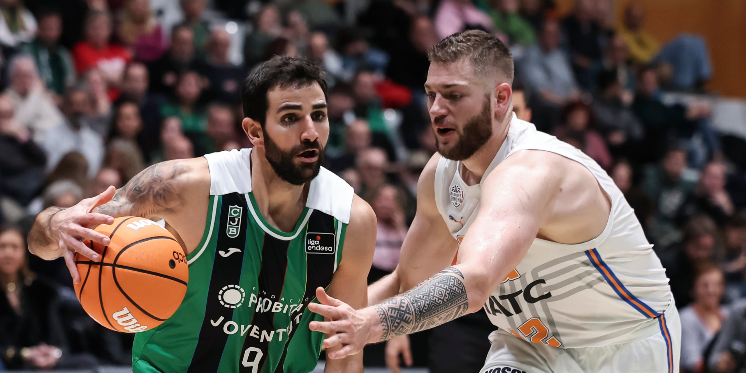 Ricky Rubio i Martinas Geben, durant el Joventut-Bàsquet Girona d'ACB | Europa Press