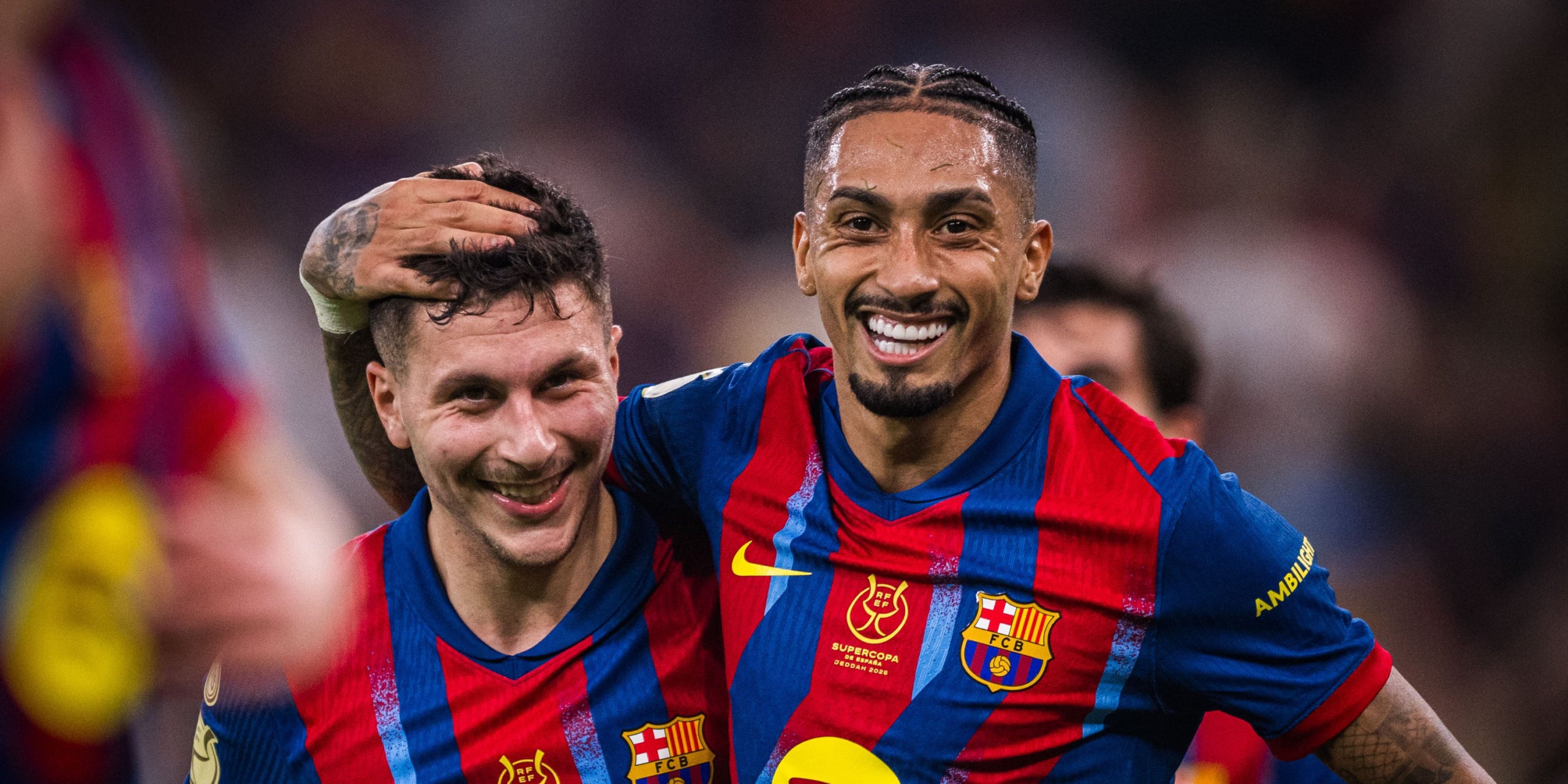 Roony Bardghji i Raphinha, celebrant un gol contra l'Athletic a la Supercopa | FC Barcelona